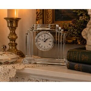 Waterford Crystal Desk Clock Art Deco Style Mantel Shelf Quartz Clock